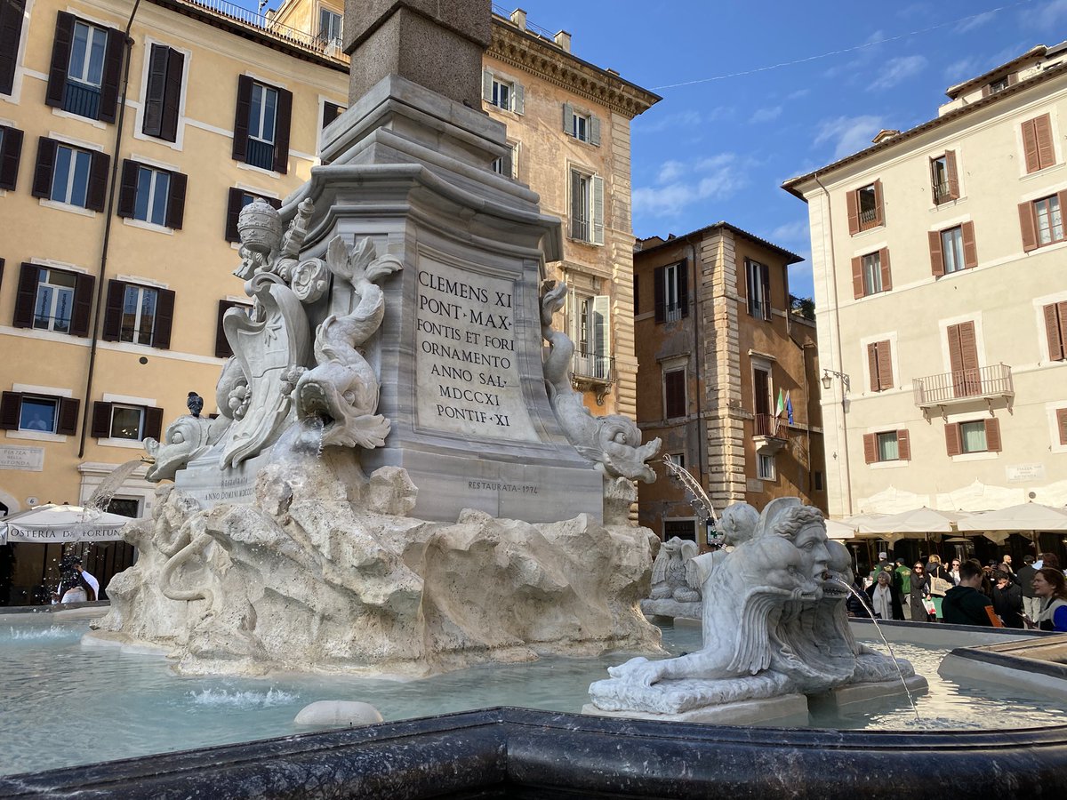 The 16th-century fountain in Rome’s Piazza della Rotonda, in front of the Pantheon, returns to its former glory after restoration works.