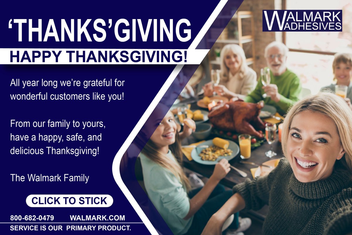 Happy Thanksgiving! All year long we’re grateful for wonderful customers like you!
From our family to yours, have a happy, safe, and delicious Thanksgiving!
The Walmark Family
walmark.com