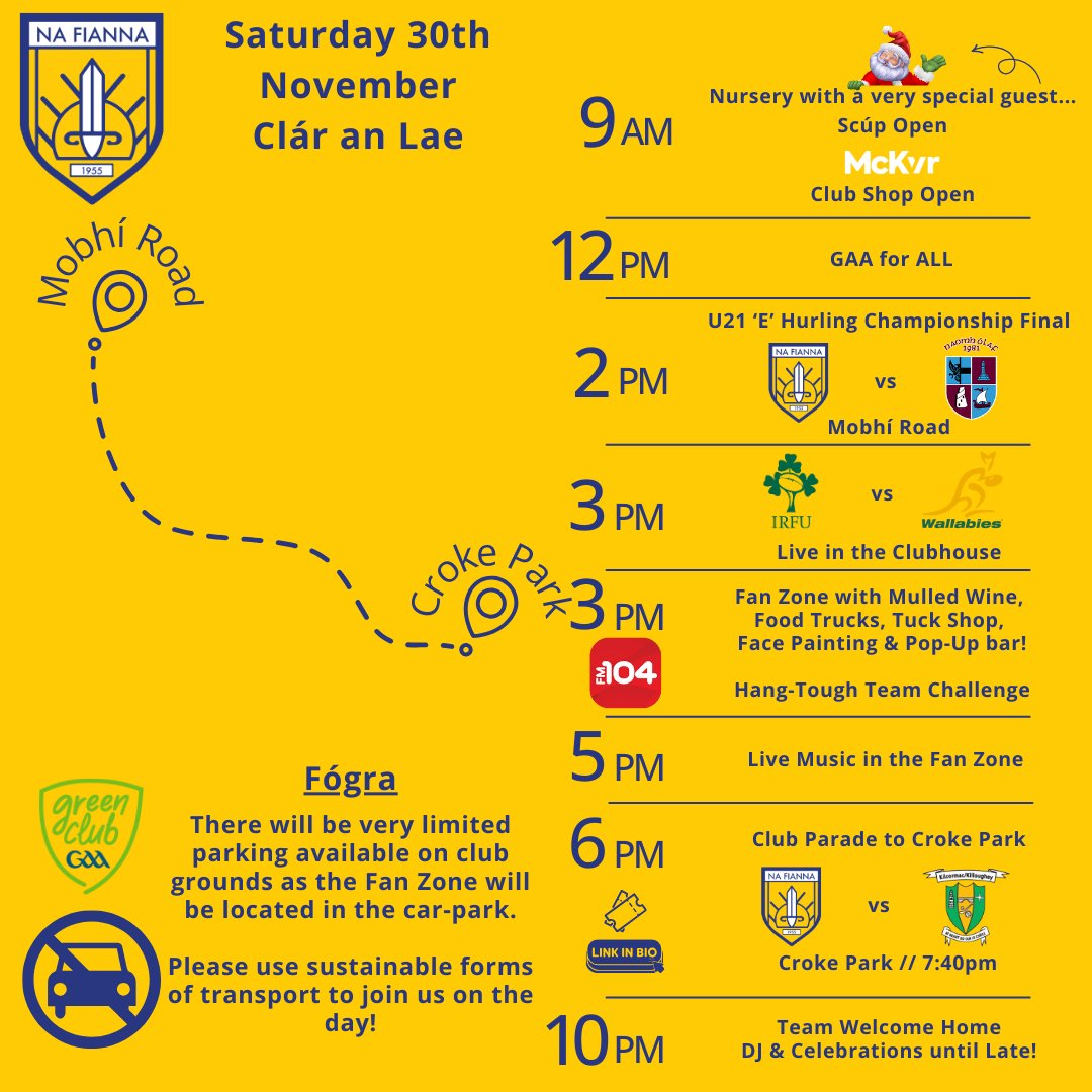 CLG Na Fianna (@clgnafianna) on Twitter photo It’s going to be a Super Saturday on Mobhí Road as all roads lead to Croke Park for our <a href="/gaaleinster/">Leinster GAA</a> Senior Hurling Championship final versus <a href="/KK_GAA/">Cill Chormaic Cill Achaidh CLG</a>
We’ve a jam-packed day in store starting with a very special visitor 🎅to the Nursery followed by GAA for All. Scúp will be It’s going to be a Super Saturday on Mobhí Road as all roads lead to Croke Park for our <a href="/gaaleinster/">Leinster GAA</a> Senior Hurling Championship final versus <a href="/KK_GAA/">Cill Chormaic Cill Achaidh CLG</a>
We’ve a jam-packed day in store starting with a very special visitor 🎅to the Nursery followed by GAA for All. Scúp will be