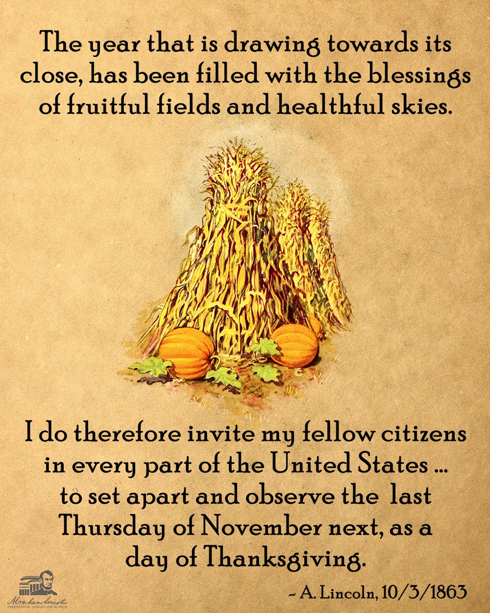 ALPLM's tweet photo. #AbrahamLincoln helped establish #Thanksgiving as a national holiday to be celebrated on the last Thursday of November. #AbeSays

We hope you have a healthy, happy holiday!

Source: https://t.co/nGWvipD9Q5 https://t.co/Ao0gOHRcew