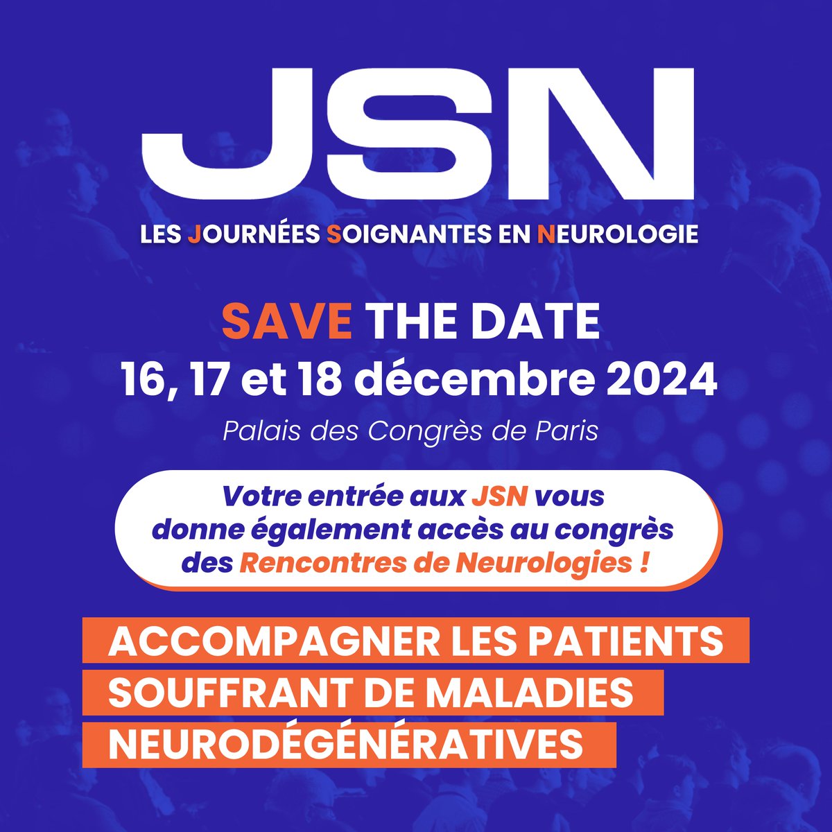 🧠Vous êtes infirmier ? Ne manquez pas les JSN ! 
Un événement dédié à l'accompagnement des patients souffrant de maladies neurodégénératives.

🗓️18 décembre - Palais des Congrès de Paris.

Votre entrée vous donne accès aux RDN !

Renseignements sur : lesjsn.fr