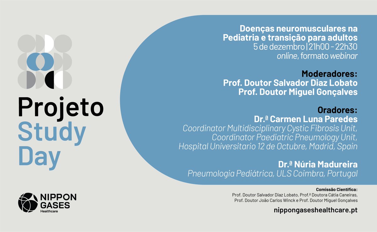 ⚠️Estamos em contagem decrescente para a próxima sessão do Projeto Study Day: 📅 dia 5 de dezembro.  O evento será transmitido na 💻 Academia da Nippon Gases e é gratuito, porém é necessária inscrição 👉🏻 academia.nippongaseshealthcare.pt/area-da-academ…

Conheça o programa detalhado na imagem abaixo 👇🏻