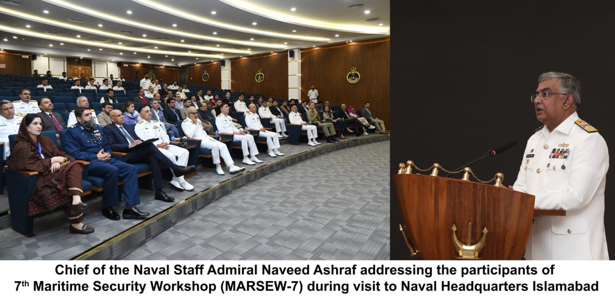 dgprPaknavy's tweet photo. Naval Chief highlighted Pak Blue Economy potential &amp; emphasized efforts to enhance maritime &amp; coastal security through initiatives like #RMSP &amp; #CS&amp;HD Force. Visiting delegation offered valuable suggestions &amp; praised #PakNavy contributions. (2/2) https://t.co/p1BrlMU4hG
