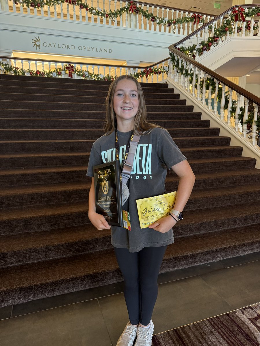 mrs_cheuvront's tweet photo. Congratulations to Presley Wilder for placing 4th in Performing Arts Solo at the Tennessee @nationalbeta Convention! Fantastic job! @SiegelMiddle @stoecker_kim https://t.co/JCqyKmAkPD