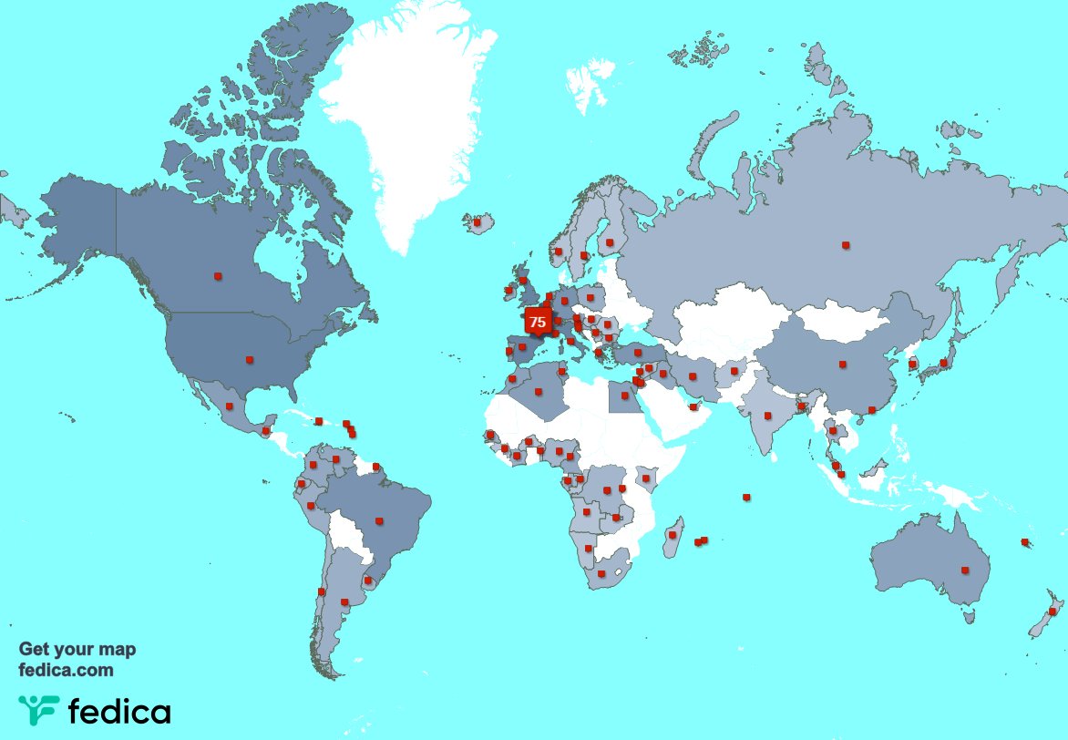 J'ai 9 nouveaux abonnés, de Algérie, et plus la semaine dernière. Voir fedica.com/!bsaLille3