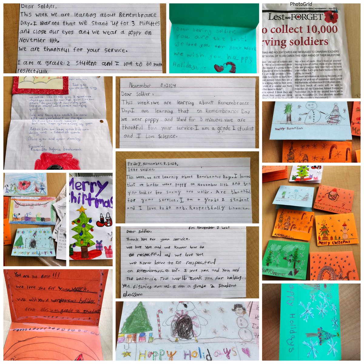 Mrs.Dogru (she/her) (@dogru_muteber) on Twitter photo Students in Ms. Takashima’s class are spreading holiday cheer with heartfelt cards for Canadian soldiers 🇨🇦🎄. Teaching kindness, gratitude, and respect, one message at a time. ❤️✍️ #LestWeForget #HolidayHeroes #HeartfeltLearning <a href="/RedWillowPS/">Red Willow PS</a> <a href="/PeelSchools/">Peel District School Board</a> <a href="/ZohrinM/">Zohrin Mawji</a> <a href="/jrleduc22/">Jade Robinson-Leduc, (she/they)</a> Students in Ms. Takashima’s class are spreading holiday cheer with heartfelt cards for Canadian soldiers 🇨🇦🎄. Teaching kindness, gratitude, and respect, one message at a time. ❤️✍️ #LestWeForget #HolidayHeroes #HeartfeltLearning <a href="/RedWillowPS/">Red Willow PS</a> <a href="/PeelSchools/">Peel District School Board</a> <a href="/ZohrinM/">Zohrin Mawji</a> <a href="/jrleduc22/">Jade Robinson-Leduc, (she/they)</a>