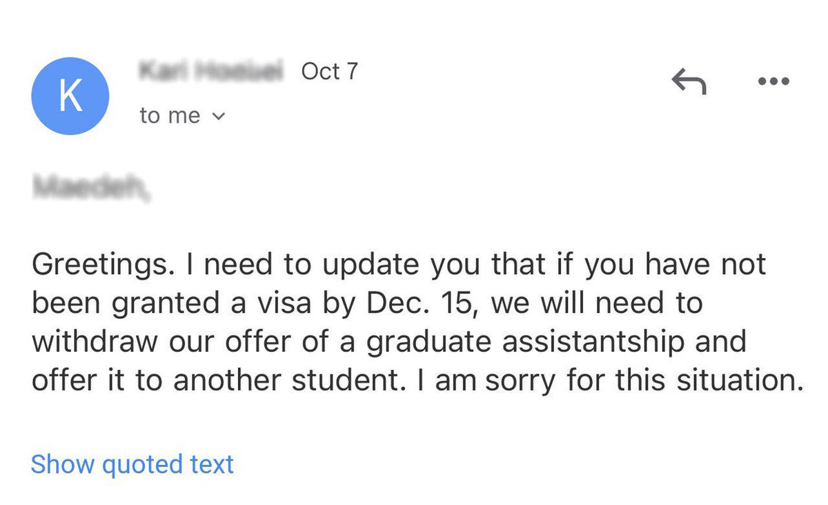 <a href="/elonmusk/">Elon Musk</a> "... we will need to withdraw our offer." 
This is a familiar story for many Iranian students waiting for their US visas. Many positions are at risk as we approach spring semester. This is our life, future, time and money at stake! We urge you to expedite this prolonged process!