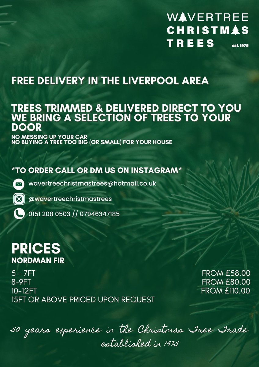 WavertreeTrees1's tweet photo. It’s not just about selling a Christmas Tree 🎄, we ensure we know how big the tree needs to be, trim the butt of the tree to fit your stand &amp; ensure the tree is standing before we leave. We’ve been around for 50 years providing the best possible service to our customers! https://t.co/MaMglHKs0F
