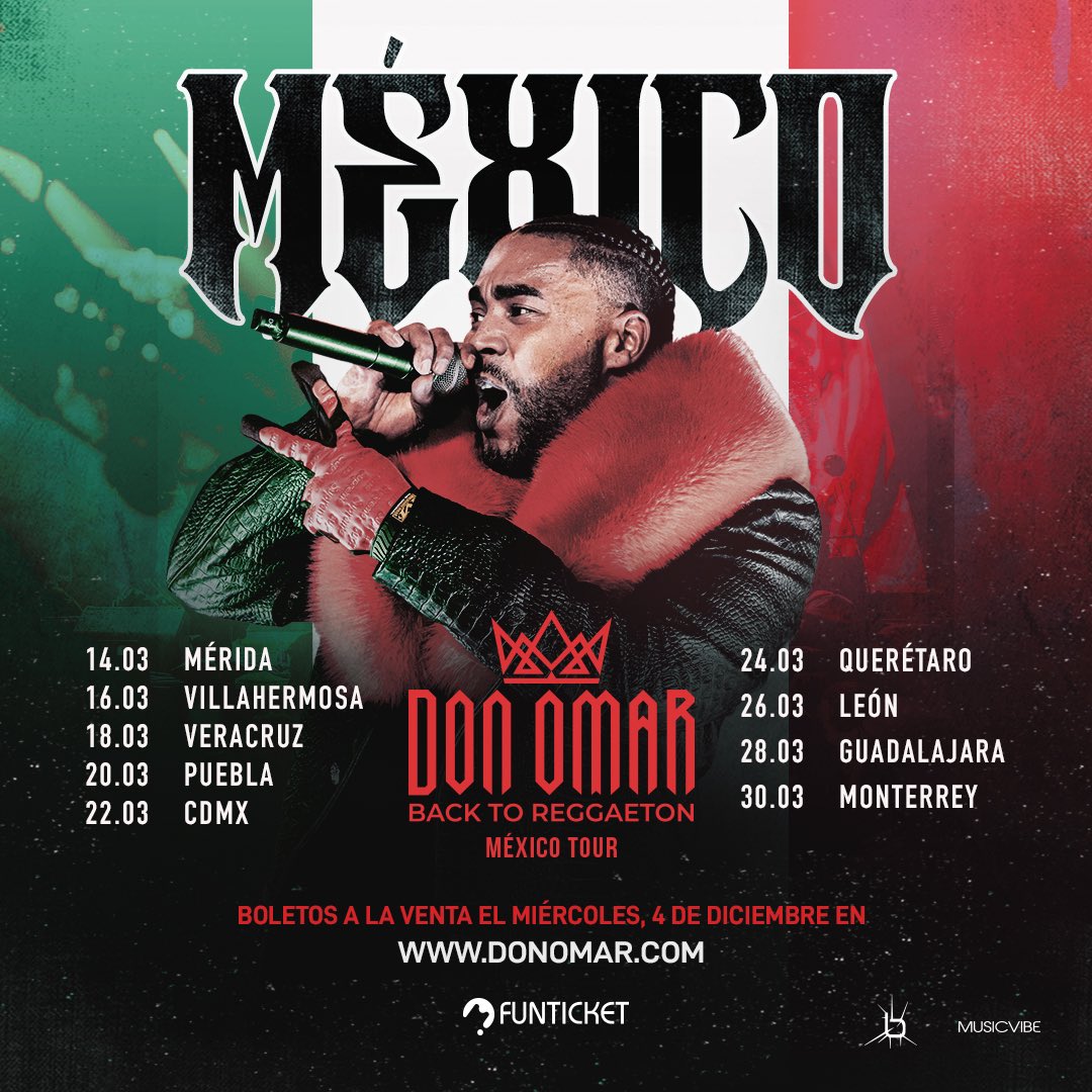 Music vibe mx (@musicvibe_mx) on Twitter photo 🇲🇽 MÉXICO! Este 2025 <a href="/DONOMAR/">DON OMAR aka KONG</a> llega con su BACK TO REGGAETON TOUR 2025 con ese perreo que tanto extrañabas!
Venta Registrados y Taquillas,4 de Diciembre 09:00
Regístrate en nuestro perfil de Fbk.
Venta General, 4 de Diciembre 13:00
VENTA de boletos en funticket.mx 🇲🇽 MÉXICO! Este 2025 <a href="/DONOMAR/">DON OMAR aka KONG</a> llega con su BACK TO REGGAETON TOUR 2025 con ese perreo que tanto extrañabas!
Venta Registrados y Taquillas,4 de Diciembre 09:00
Regístrate en nuestro perfil de Fbk.
Venta General, 4 de Diciembre 13:00
VENTA de boletos en funticket.mx
