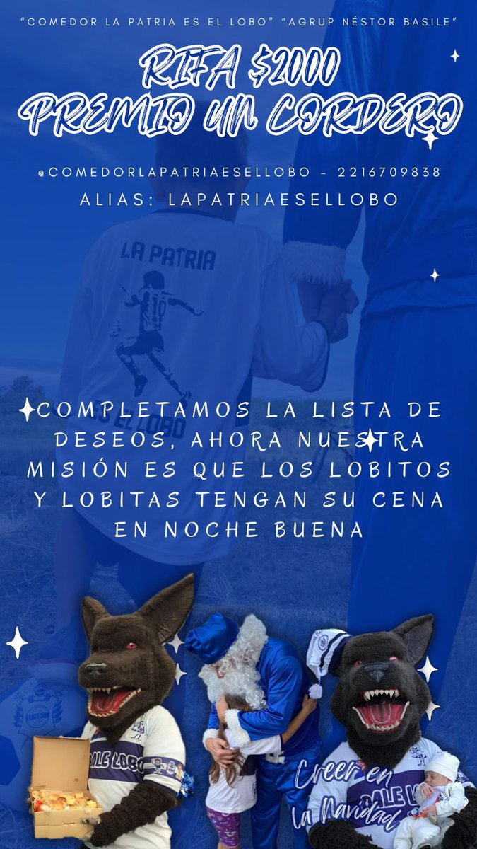 #GELP #CGE 

¡Completamos la lista de deseos! 🙌🏼 
Ahora la misión es que cada manada tenga su cena de Noche Buena ¿nos ayudas? 

Escribinos en nuestras redes, las de comedor o el wsp del flyer 🫶🏼