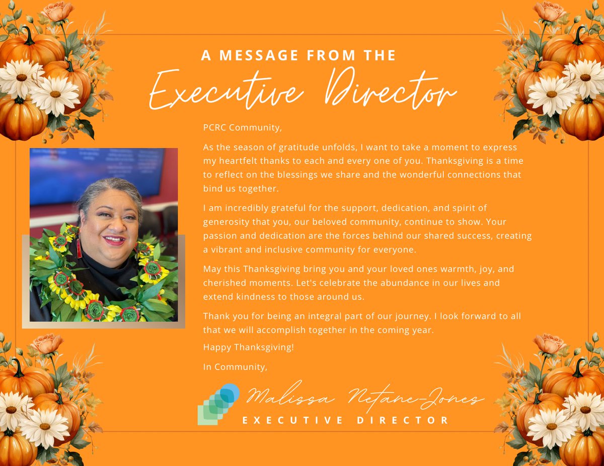 Our Executive Director has a heartfelt message for our community. We are deeply grateful for your unwavering support and dedication that make our work possible. Together, let’s continue to build a vibrant future for all. Happy Thanksgiving! 🦃❤️ 

#Thankful #PCRCGratitude
