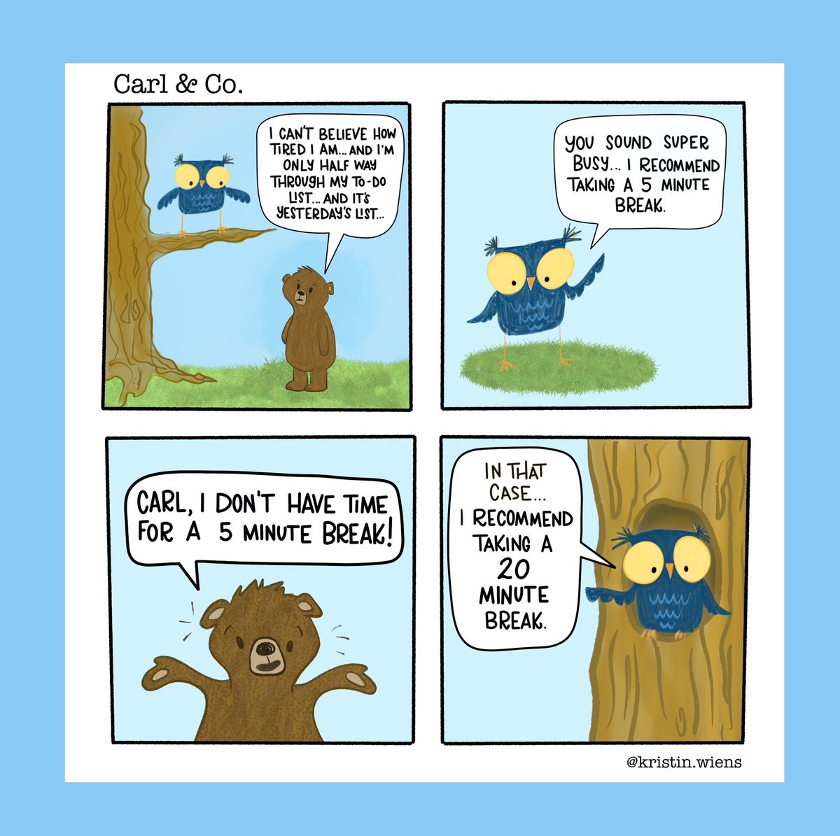 I recently took a fun comic class through UVIC. This was my final piece. I think I want to spend a bit more time with these fellas. You may see more of them in the weeks ahead…

@self_reg #RestAndRestore #SelfCare #SlowDown #TakeABreak #SelfReg