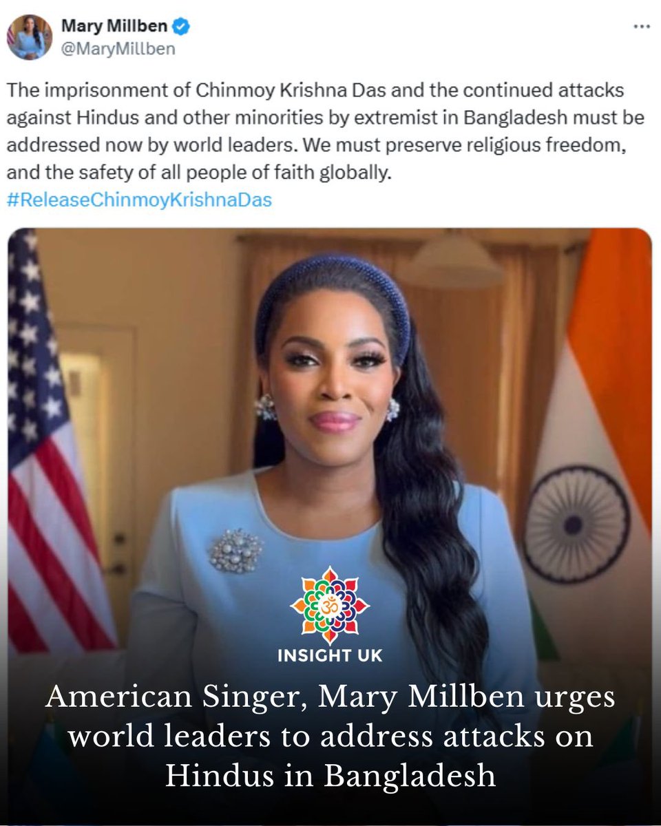 INSIGHTUK2's tweet photo. American singer Mary Millben urges world leaders to address attacks against Hindus in Bangladesh. 

@MaryMillben 

#SaveBangladeshiHindus #FreeChinmoyKrishnaPrabhu https://t.co/Huxee6g7Jp