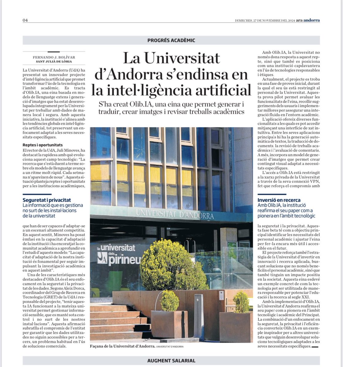 Juli Minoves (@juliminoves) on Twitter photo Bravo to <a href="/UdAndorra/">Universitat d'Andorra</a> computer scientists and Dr. Dorca for their work creating the university’s artificial intelligence. <a href="/GovernAndorra/">Govern d'Andorra</a> Bravo to <a href="/UdAndorra/">Universitat d'Andorra</a> computer scientists and Dr. Dorca for their work creating the university’s artificial intelligence. <a href="/GovernAndorra/">Govern d'Andorra</a>