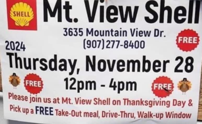 Happy Thanksgiving! For neighbors looking for a hot plate, you can pick up a free meal at the Mt. View Shell station at 3635 Mountain View Drive from 12-4pm. Insook Baik has carried on this tradition for over a decade and we are grateful for her generosity! #akleg