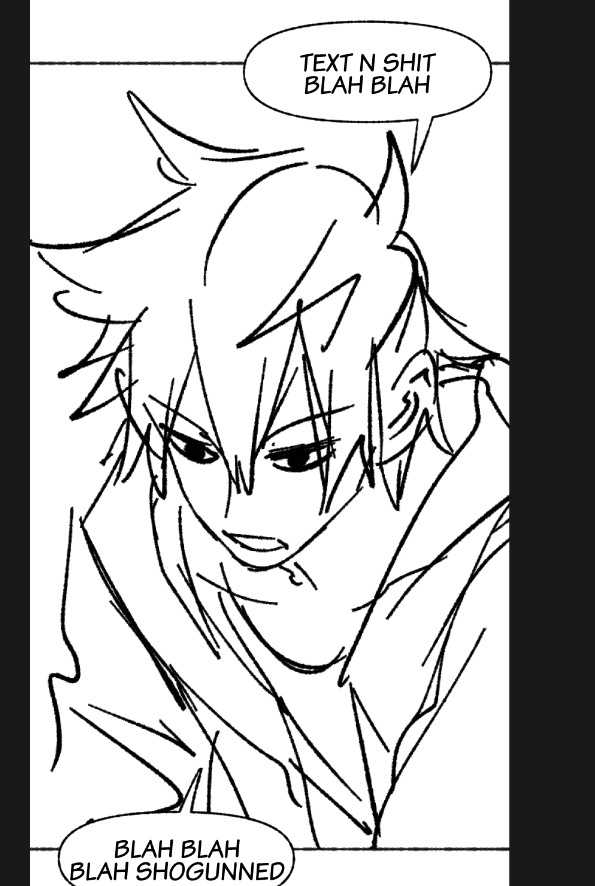 when i say storyboard i really mean sketches

here's an example
imagine like 60-70 of these per episode

i can directly get to finishing this panel if i wanted to but i wanna do the sketches for a few more episodes before that 