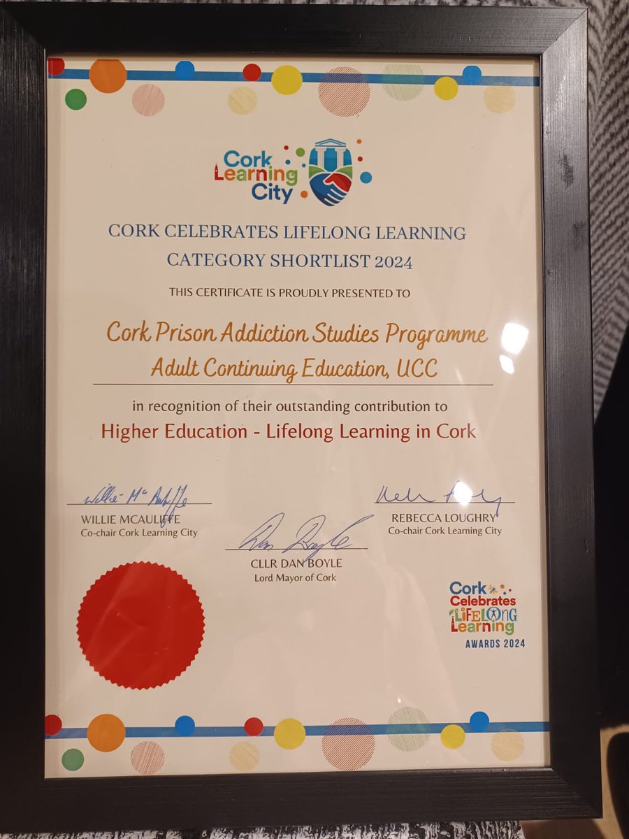 ACE UCC (@aceucc) on Twitter photo Congratulations to our team at #ACE <a href="/UCC/">UCC Ireland</a> who were presented with an award in the Higher Education - Lifelong Learning in Cork category this evening for their work with Cork <a href="/IrishPrisons/">Irish Prison Service</a>
#Cork #LifelongLearning Congratulations to our team at #ACE <a href="/UCC/">UCC Ireland</a> who were presented with an award in the Higher Education - Lifelong Learning in Cork category this evening for their work with Cork <a href="/IrishPrisons/">Irish Prison Service</a>
#Cork #LifelongLearning