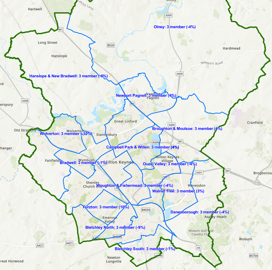 ric_mk's tweet photo. I'm not sure this map was meant to be live on the Boundary Commission website - is this a first look at new Council wards for Milton Keynes?  Looks pretty good to me, if it is right. https://t.co/lvwskhzziV