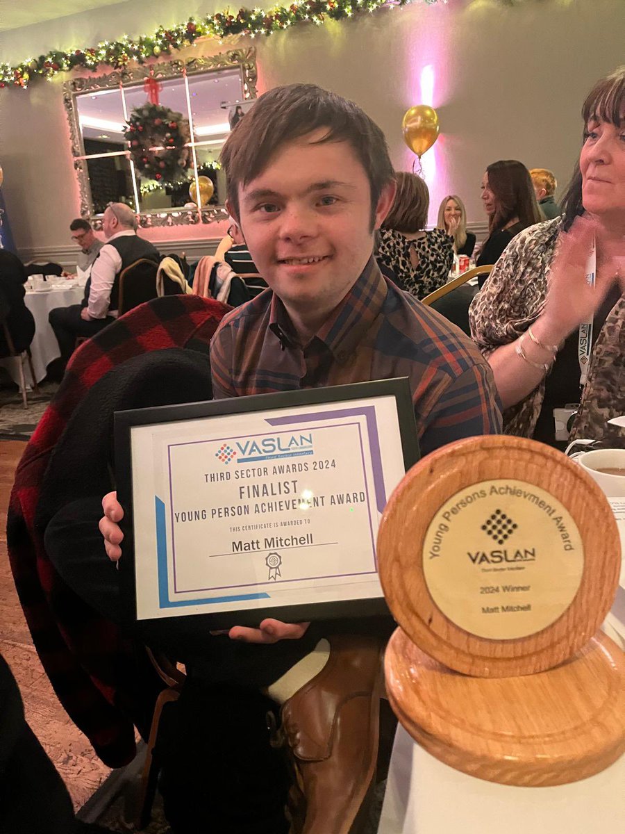 Christine Talbot (@christinetalbot) on Twitter photo Go Matt! 🙌
We are so proud that my 23 (nearly 24!) year old nephew Matthew has just won the Young Person Achievement Award at tonight’s <a href="/VA_SLAN/">VASLan South Lanarkshire's Third Sector Interface</a> Third Sector Awards #VaslanAwards24 #downssyndrome #superstar 🤩 We love you Matt 💪💪X Go Matt! 🙌
We are so proud that my 23 (nearly 24!) year old nephew Matthew has just won the Young Person Achievement Award at tonight’s <a href="/VA_SLAN/">VASLan South Lanarkshire's Third Sector Interface</a> Third Sector Awards #VaslanAwards24 #downssyndrome #superstar 🤩 We love you Matt 💪💪X