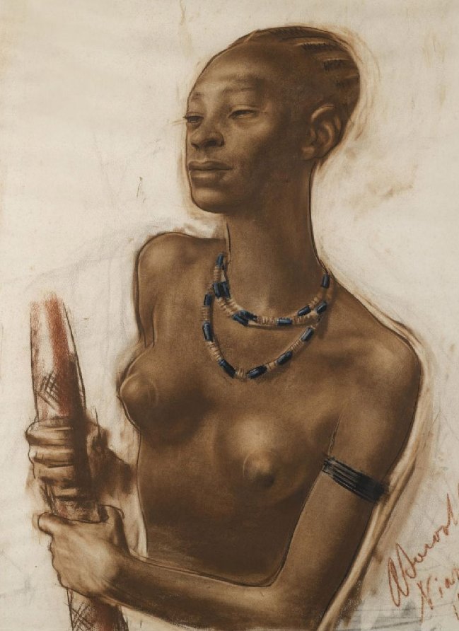 "Woman from Mangbetu Tribe" 1925 by Alexandre Jacovleff (1887 – 1938) Russian-French Neoclassicist painter, draughtsman, designer and etcher