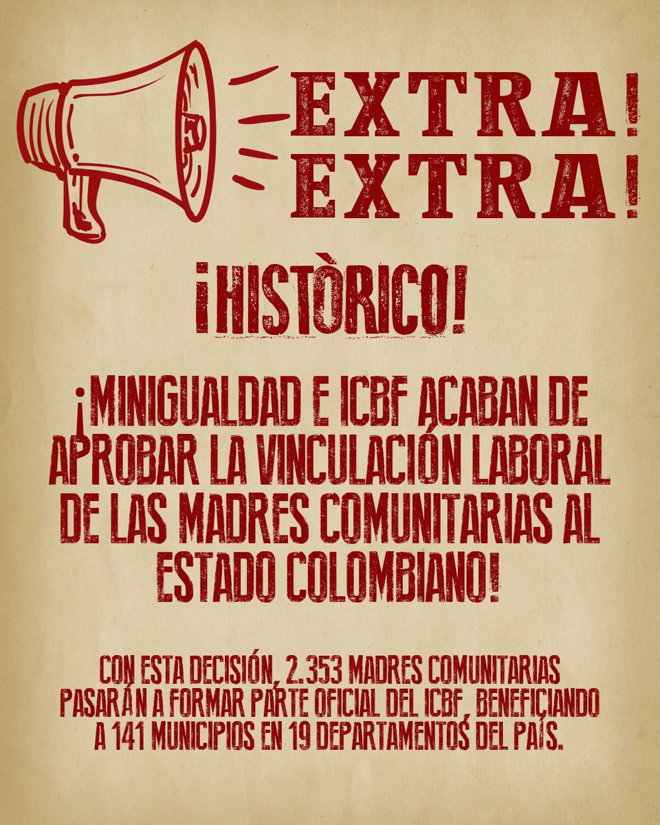 ¡Histórico!

Se aprueba la vinculación laboral de las madres comunitarias al Estado colombiano.

Justicia Social para quienes cuidan y reproducen la vida 💜