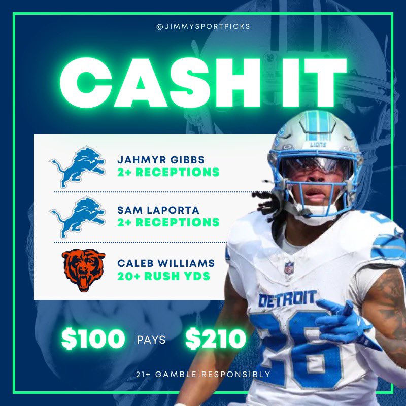 JimmySportPicks's tweet photo. 💰 CASHHHHHHHHHH IT!

✅ My Bears @ Lions SGP hits

Send in those winning slips! 🔥 

Smash LIKE if you tailed with me! ❤️ https://t.co/z2U8LTpJCh