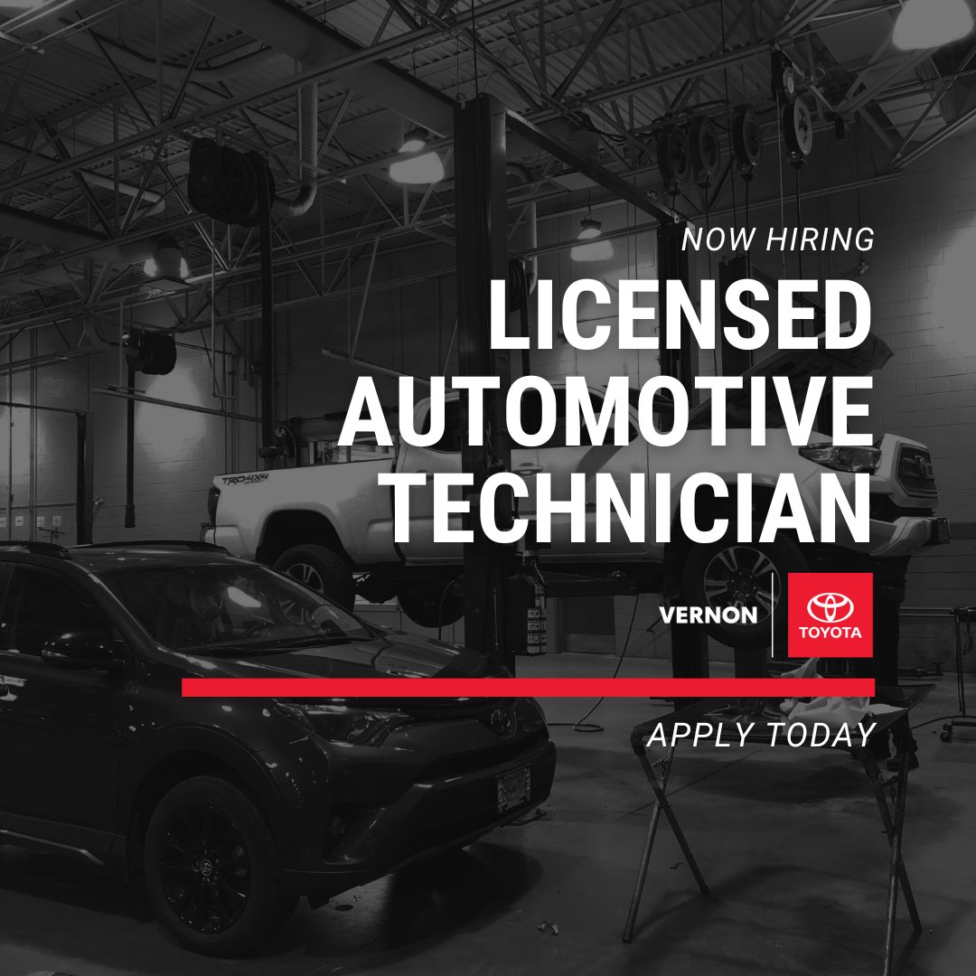 VernonToyota's tweet photo. Join our team as a Licensed Automotive Red Seal Technician and take your career to the next level!

Bring your expertise to a workplace that values quality, teamwork, and innovation. Apply today and drive your future with us - https://t.co/JOxsNkAlVu https://t.co/oQdXK4Mme5