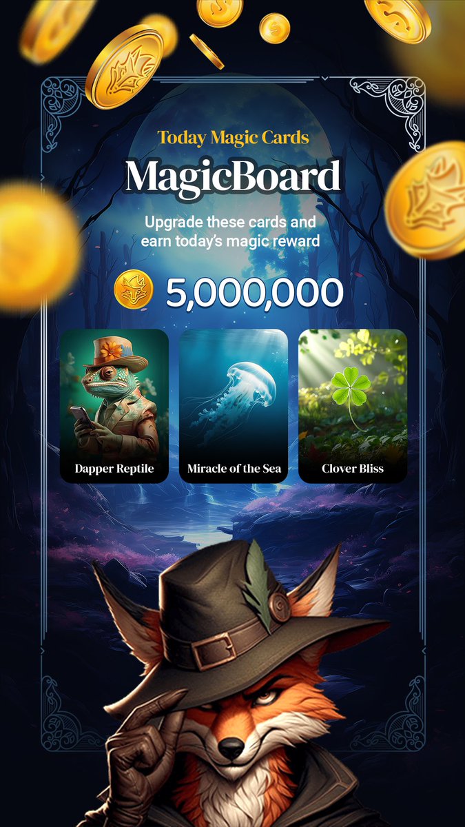 ✨ The Magic Cards of the Day have dropped! 🌟

Head to the Magic Board tab, upgrade these cards, and unlock massive rewards in Robin Gold. Don’t miss your chance to level up! 💰🔮

t.me/robin_gold_gam…

#RobinGold #MagicCards #MagicBoard #CryptoGaming #TapToEarn #LevelUp