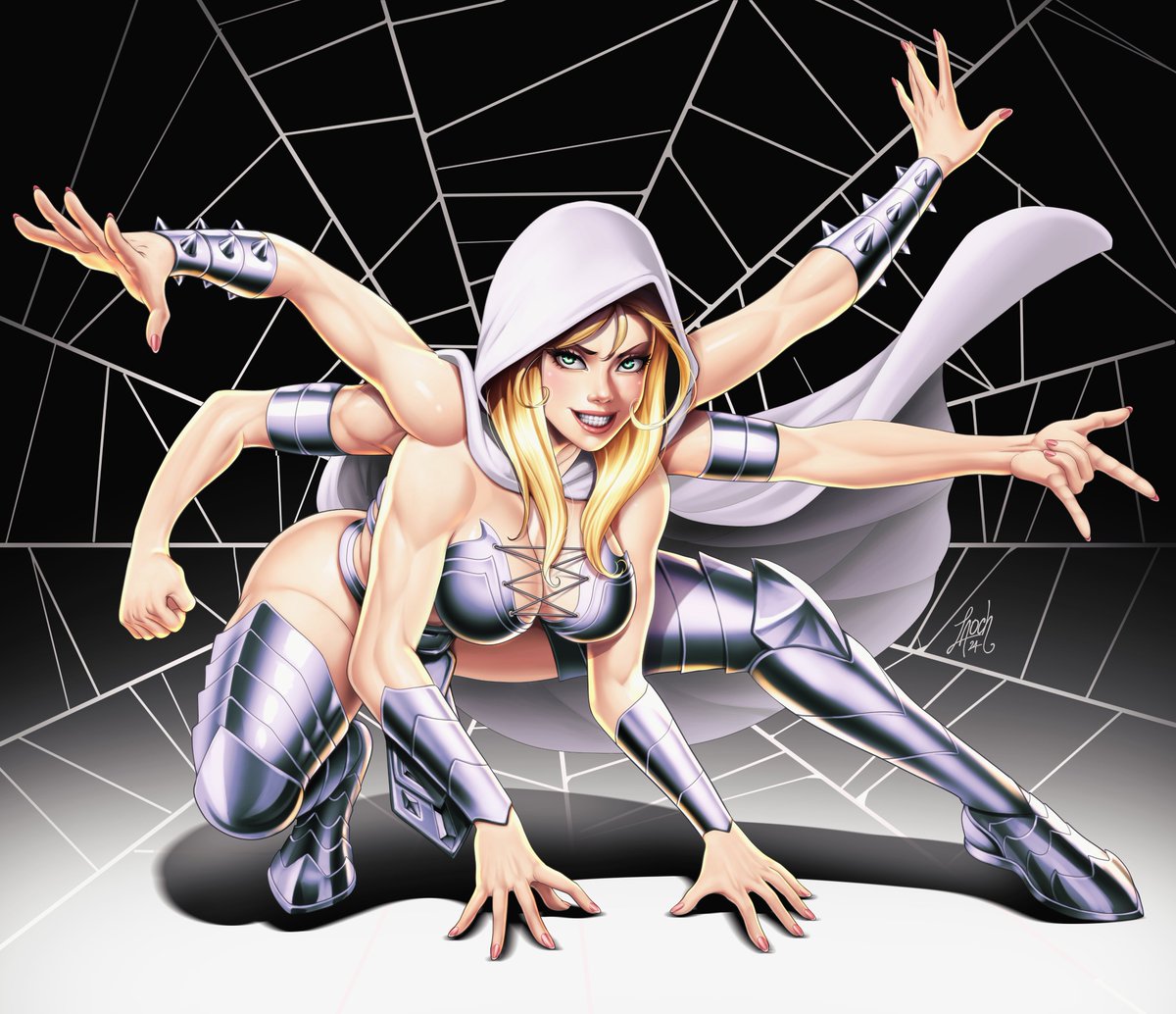 LaochVector's tweet image. ¡Hooola! últimamente ando dibujando muchas mujeres araña XD
Esta es una especie de fusión entre Spiral y Spider-Gwen.
Espero que les guste.