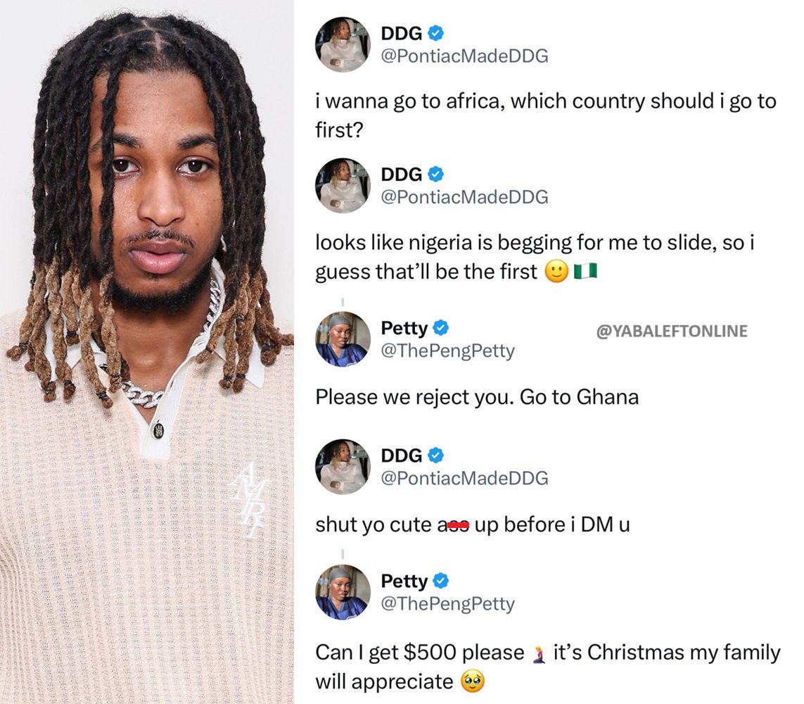 yabaleftonline's tweet photo. Between American rapper DDG and a Nigerian woman after he expressed interest in visiting Nigeria. https://t.co/Q9e6PuF1yW