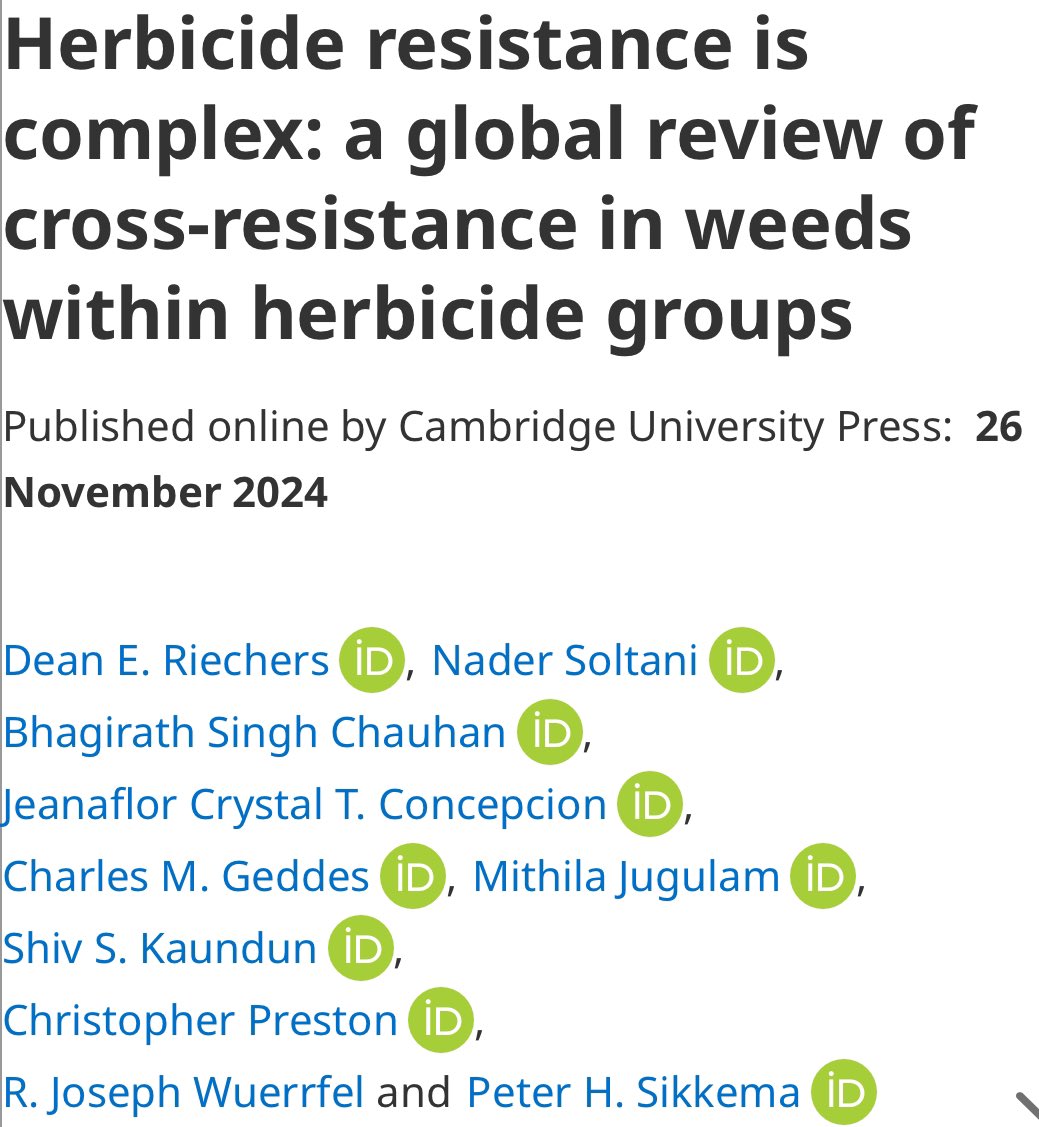 Crystal Concepcion 🦋 (@jenicka13) on Twitter photo Out now is our review article in Weed Science!
Herbicide resistance is complex: a global review
cambridge.org/core/journal...
#weeds #herbicideresistance #pestmanagement #weedcontrol
<a href="/WSSA_GSO/">WSSA | GSO</a> <a href="/WorldofWeeds/">WSSA</a> <a href="/NCWeedScience/">North Central Weed Science Society</a> Out now is our review article in Weed Science!
Herbicide resistance is complex: a global review
cambridge.org/core/journal...
#weeds #herbicideresistance #pestmanagement #weedcontrol
<a href="/WSSA_GSO/">WSSA | GSO</a> <a href="/WorldofWeeds/">WSSA</a> <a href="/NCWeedScience/">North Central Weed Science Society</a>