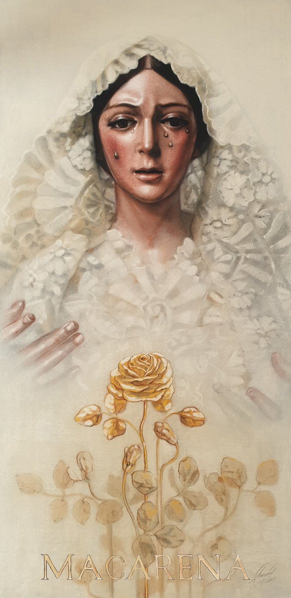 Cartel de la entrega de la Rosa de Oro a la Macarena obra de Manuel Peña <a href="/Hdad_Macarena/">Hermandad de la Macarena</a>