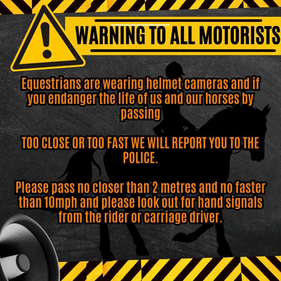 Warning! 
We will report bad drivers
#passwideandslow #equestrians