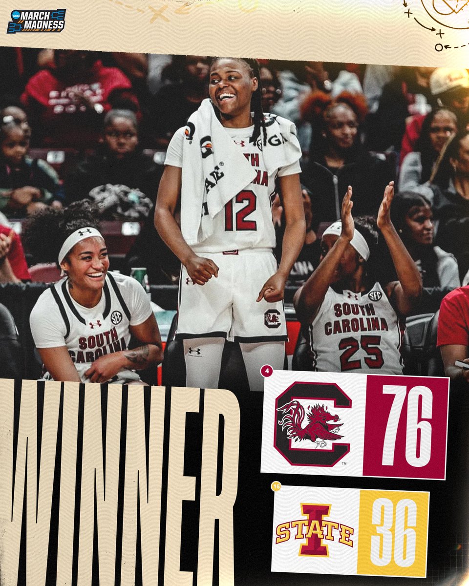 MarchMadnessWBB's tweet photo. Thanksgiving Dub🦃

No. 4 @GamecockWBB secured the win over No. 15 Iowa State. 

#NCAAWBB https://t.co/LmzIBGUcCm