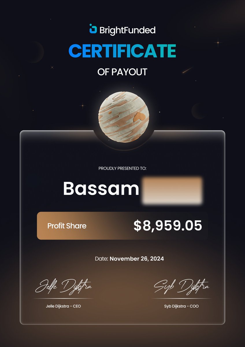 BrightFunded's tweet photo. Happy New Month, Traders!

Our Funded Stars smashed it in November.

A few 5 figure Payouts, as well as impressive percentage returns on smaller accounts.

Swipe to see some of the largest Payouts from last month 💸

Here’s to a successful December! https://t.co/lSGX9qxjOP