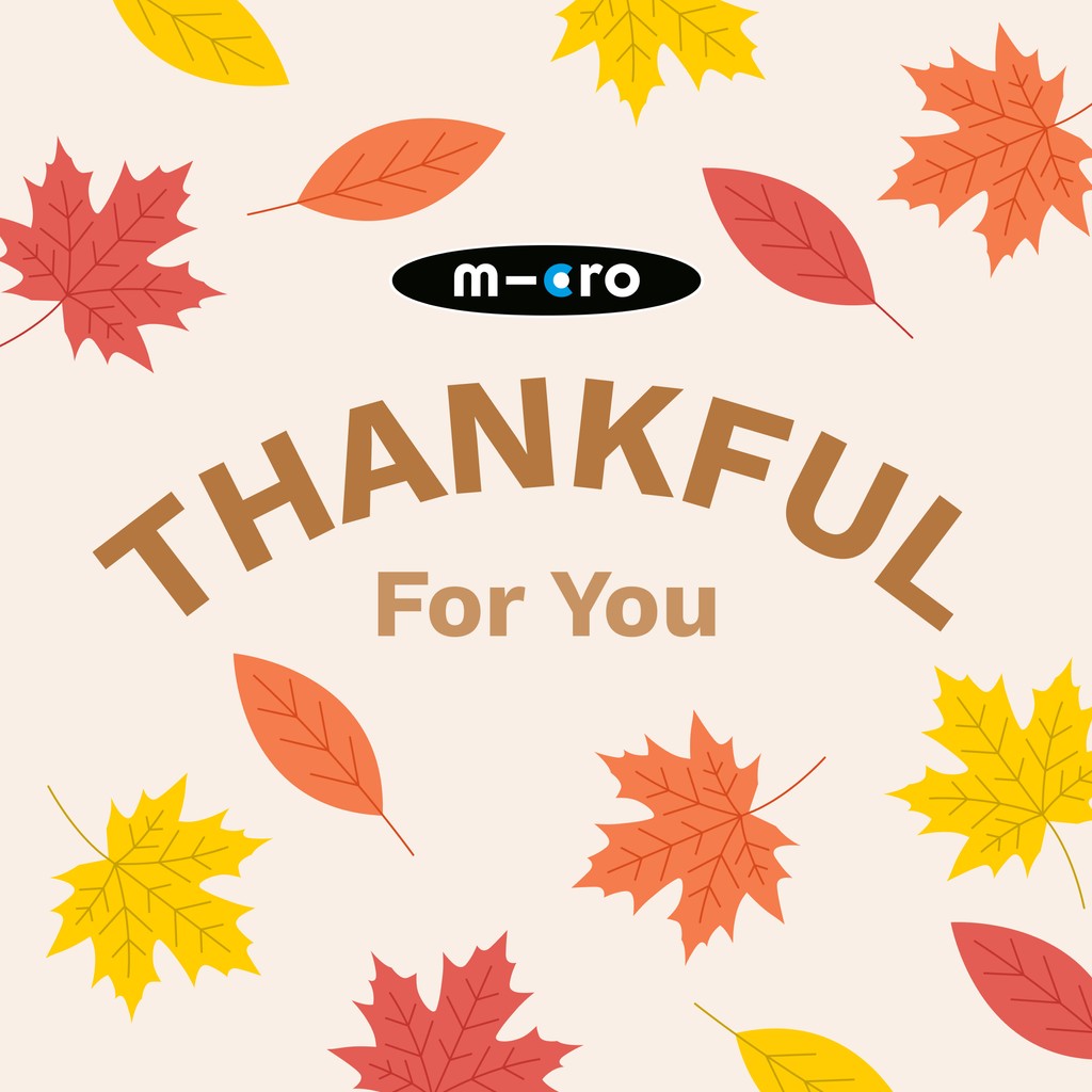 MicroKickboard's tweet image. Wishing everyone a Thanksgiving full of joy and gratitude 🦃🧡

#happythanksgiving #thankful #givingthanks #thankfulforyou #familyfun #microholidays #microscooters
