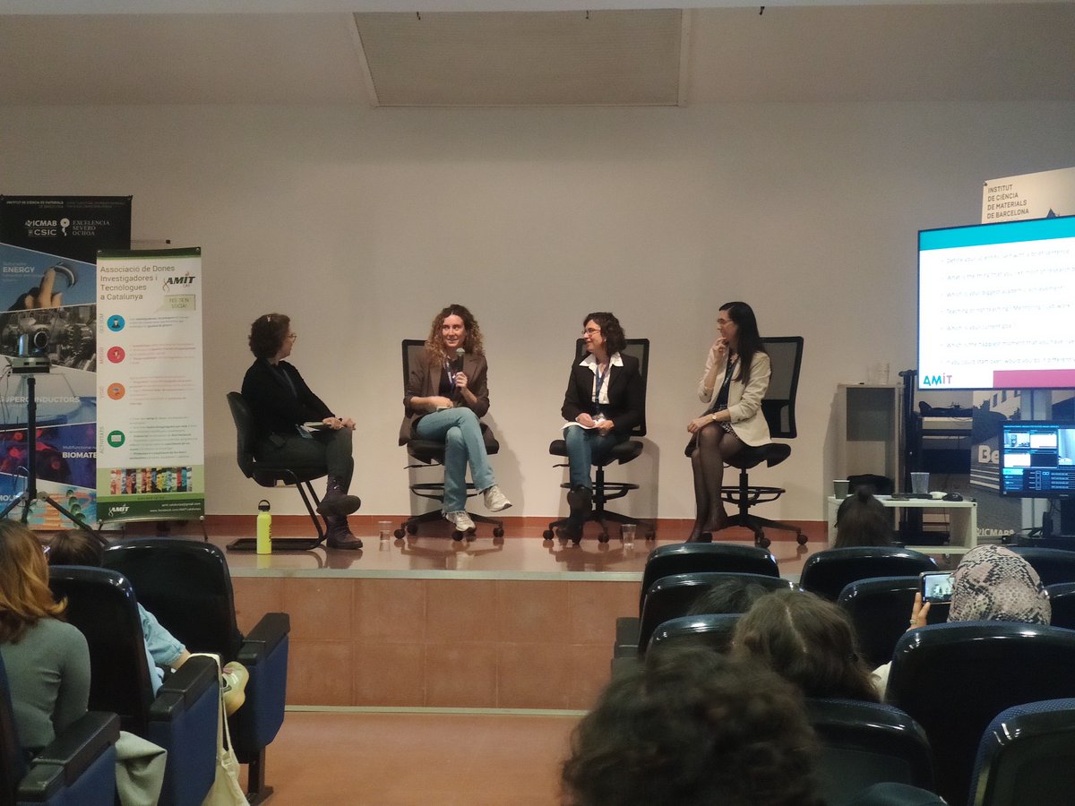 <a href="/annasoleporta/">Ann</a> <a href="/icmabCSIC/">icmabCSIC</a> <a href="/xszhang1995/">Xuesong</a> The last round table is for 4 members of the Spanish Association of Women on Research <a href="/twitamit_es/">AMIT</a>:

- Catalina Coll (<a href="/icn2nano/">Catalan Institute of Nanoscience & Nanotechnology</a>)
- <a href="/CRubioVerdu/">Carmen Rubio Verdú</a> (<a href="/ICFOnians/">ICFO</a>)
- <a href="/EvaPellicerVila/">Eva Pellicer</a> (<a href="/UABBarcelona/">Universitat Autònoma de Barcelona</a>)
- <a href="/G_LopezdeA/">Garazi Lopez de Aguileta</a> (<a href="/UniBarcelona/">Universitat de Barcelona</a>)

After 2 intense days, congratulations to the organisers!