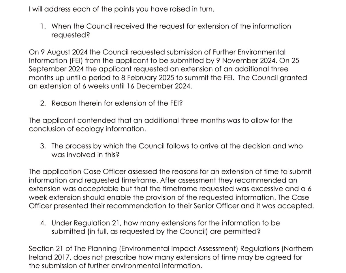 The Deputy Director for Planning and Building Control @ ANBC provided a resident the following information regards the extension granted for requested Environmental info.
