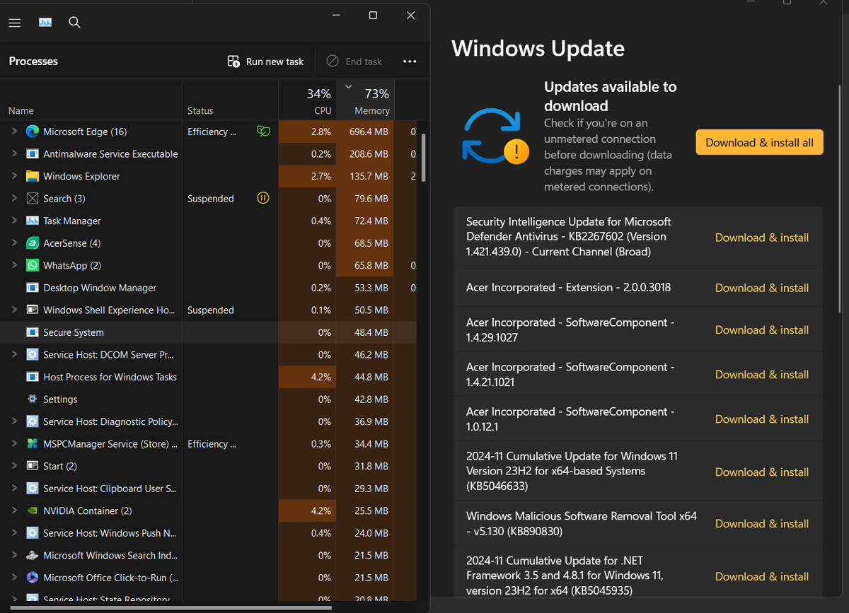 ramarchamishra's tweet photo. @VenomsTech Sirji latest video me windows 11 me ram usage ke issue me ek baat aur hai, mujhe pta ni ki ye sirf mere lap pe ho rhi ya sabme, baki ye dikkat hai ki jab bhi update pending hote windows ke to apne aap ram usage unusually high ho jata, aur jese hi update karo, sab thik https://t.co/zdl5usOMTv