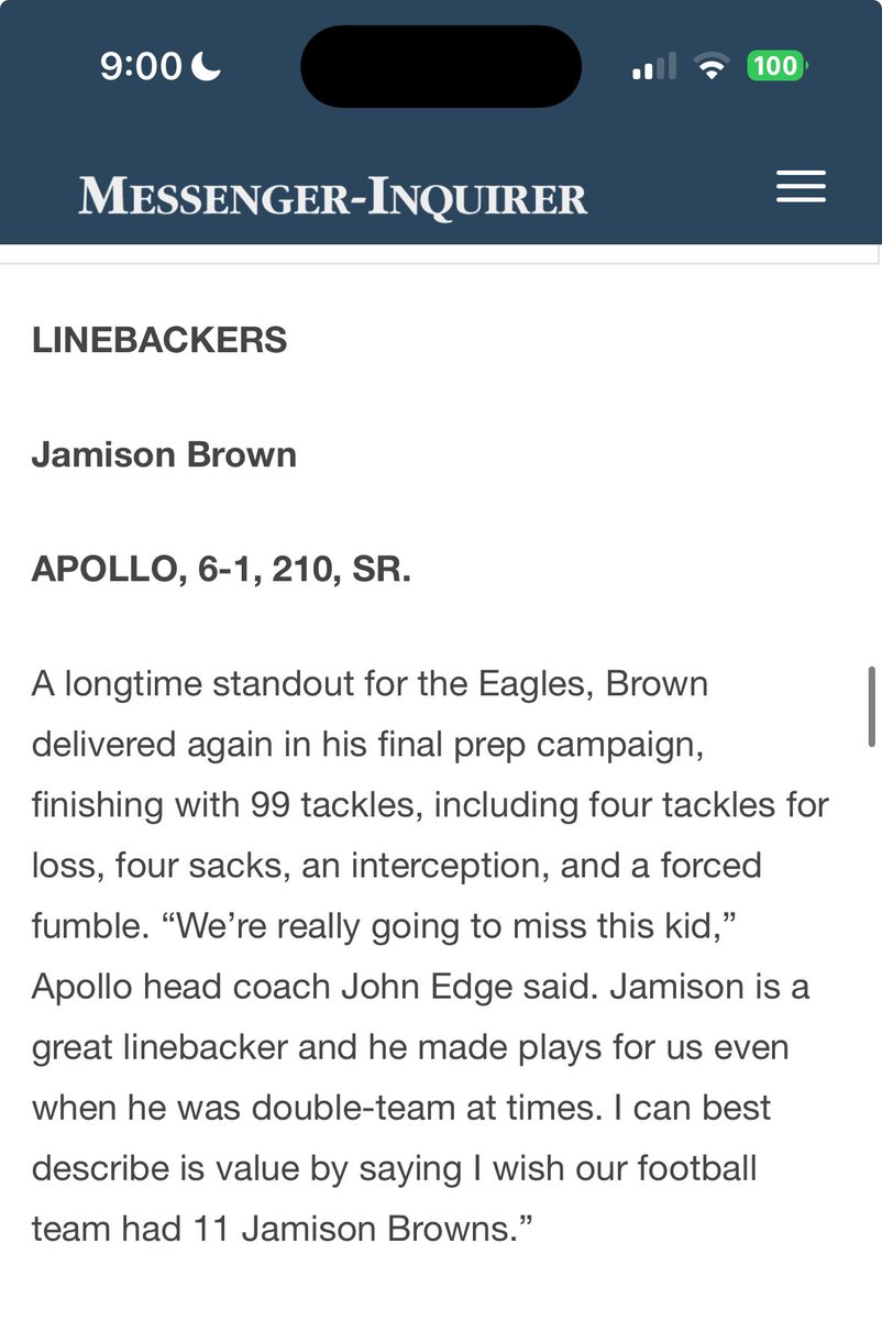 Jamison Brown (@jamisonbrown_) on Twitter photo Blessed to be <a href="/OwensboroMI/">Messenger-Inquirer</a> all area first team! <a href="/CoachEdge11/">CoachEdge11</a> <a href="/ApolloEaglesFo1/">🏈ApolloEaglesFootball🏈</a> Blessed to be <a href="/OwensboroMI/">Messenger-Inquirer</a> all area first team! <a href="/CoachEdge11/">CoachEdge11</a> <a href="/ApolloEaglesFo1/">🏈ApolloEaglesFootball🏈</a>