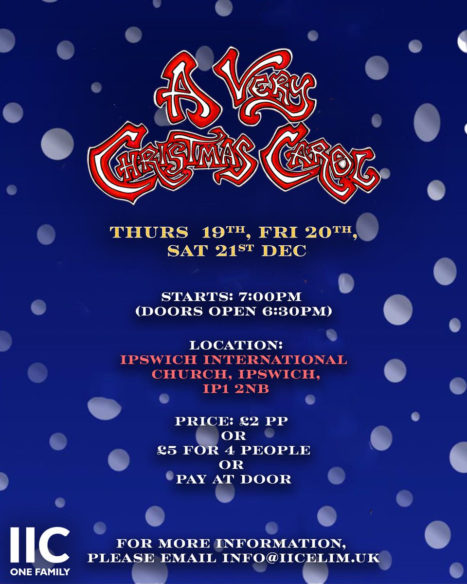 iicelim's tweet photo. 🎄❄️ You are cordially invited to an evening of A Very Christmas Carol in Ipswich!

Tickets are available on the door or online (see https://t.co/ivZjKhq44b!
You can also book early by checking out the link on our profile!

God bless! https://t.co/SSZxzJeTiF