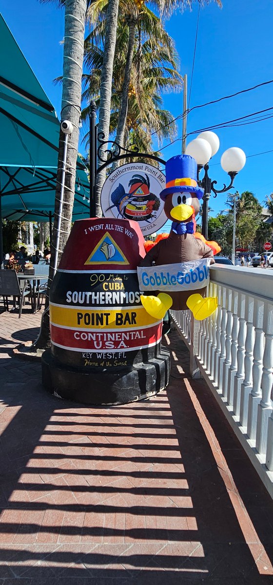 FlaKeysResorts's tweet photo. 🦃 The Southernmost Point Bar has decked out the buoy with their festive turkey! 🏝️ Make sure to swing by, snap a selfie, and share the holiday vibes. Who’s stopping by for this fun photo op? 📸✨

 #SouthernmostPoint #KeyWestHolidays #TurkeyTime #IslandVibes #FloridaKeysFun https://t.co/MSXVLtWBS3