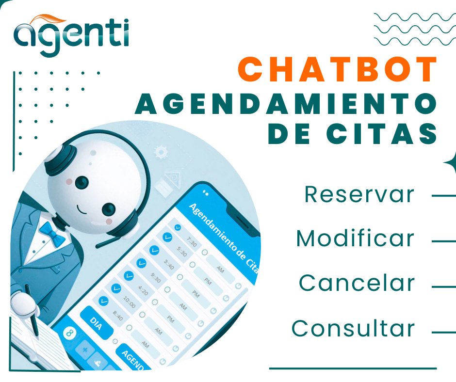 AgentiChatbots's tweet photo. Chatbot de agendamiento de citas, permite reservar, modificar o cancelar citas de manera automática. Además ayudará a agendar con facilidad y también enviará recordatorios personalizados. https://t.co/kuV6cANmRE
#ChatbotInteligente #agendamientoeficiente #innovacióndigital https://t.co/YxCL8sVlWB