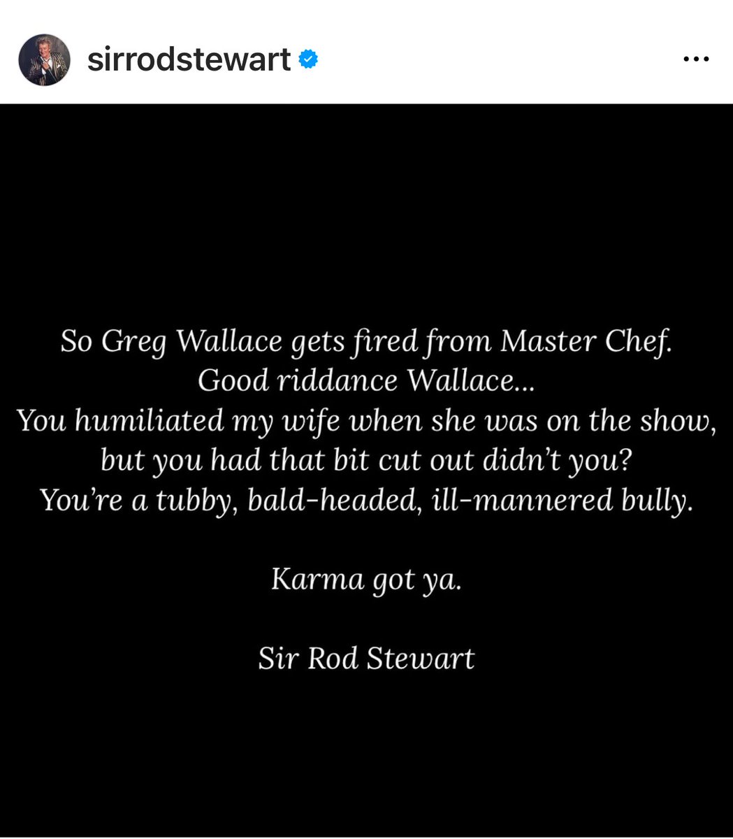 WOW… Sir Rod absolutely roasting suspended Gregg Wallace over the way he treated his wife Penny on Master Chef. Calls him a ‘tubby, bald-headed, ill-mannered bully.’ 🔥🔥🔥