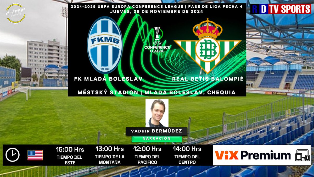 ramonovic09's tweet photo. #UECL 2024-2025 #FaseDeLiga #Fecha4 | ๐จ๐ฟ #MladรกBoleslav ๐ #RealBetis ๐ช๐ธ
๐๏ธ Hoy
๐บ๐ธ โฐ 15:00 Hrs ET, 12:00 Hrs PT
๐ฑ๐ป @VIX Premium
๐ค @VadhirBermudez
๐คณ๐ผ #UECLEnViX #MLABET #MladaBoleslavRealBetis https://t.co/Cx3xq6bkjz
