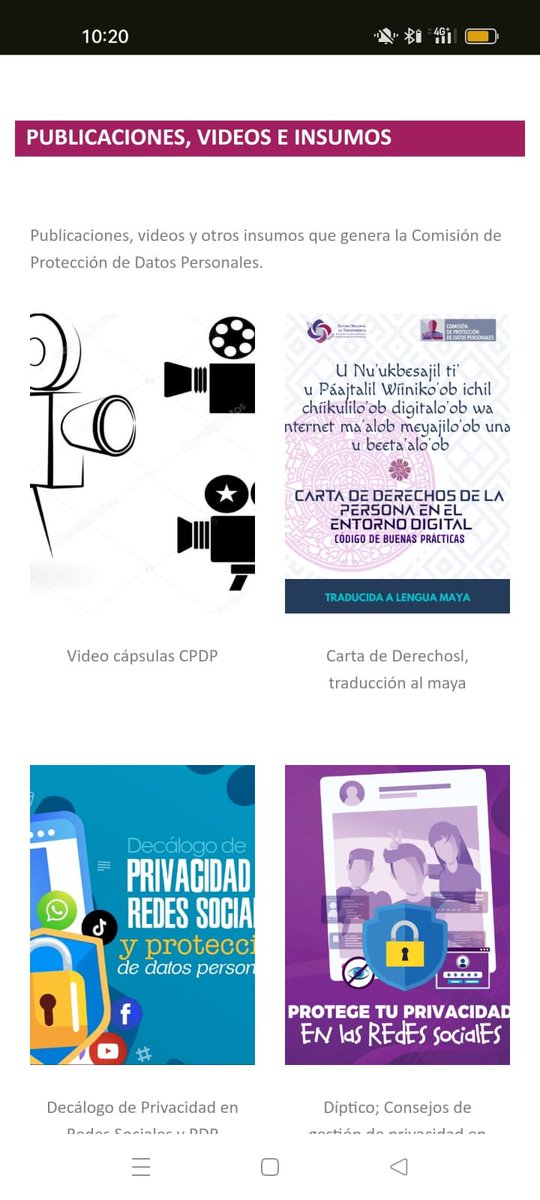 📣¡Ya disponible!
Ahora puedes consultar la Carta de Derechos de la Persona en el #EntornoDigital, traducida a lengua Maya, y la serie de vídeos “Protege tus #DatosPersonales” en el Micrositio de la Comisión.
Disponible en: lc.cx/21NyDV