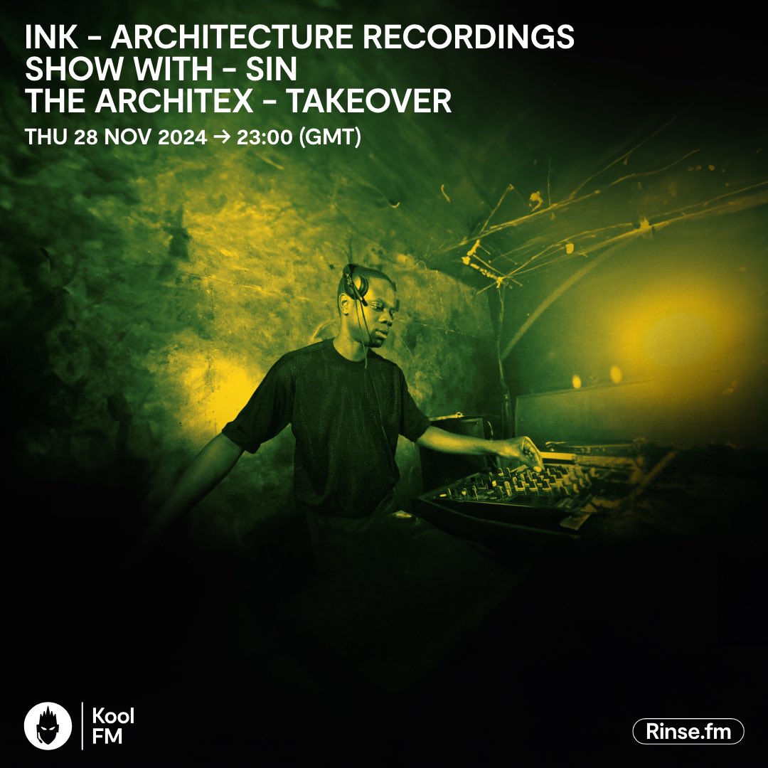 DJINKARX's tweet photo. Architecture Recordings show feat The Architex (lNK & SIN ) Takeover @koolfmofficial Thursday 23:00hrs Tune in #arxfam and prepare for the best quality in dnb music 🔊🔥👀 https://t.co/uY76KRBgVf
