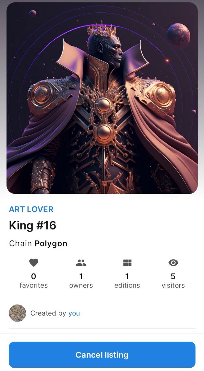 Criptoking777's tweet photo. 🌌 "King #16" 🌌
A cosmic monarch ruling the galaxies! This celestial-themed NFT from my ART LOVER collection combines futuristic design with royal elegance. 👑✨

Claim your place in the universe with this 1/1 masterpiece.
Available now on OpenSea: https://t.co/gMrhultDHZ
#nft https://t.co/6LFqsBy4FG