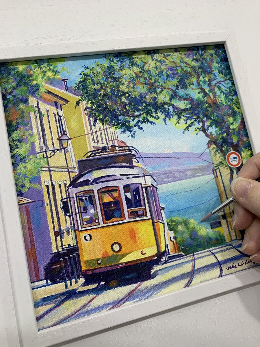 colcloughart's tweet photo. This little canvas is a perfect reminder of sunny #Lisbon, inspired by our sketching trip. Visit the Julie Colclough Gallery on @WatergateRow to see my latest paintings. From small studies to large statement pieces, there’s something for everyone #chester #chesterrows #rowvember https://t.co/ZRtEz4tAXT