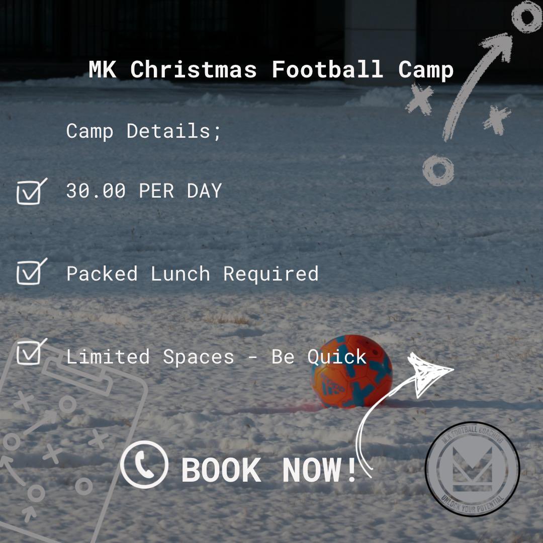 🎅🏼⚽️⛄️Our camp is now LIVE.

The day will be FUN PACKED &amp; full of prizes at the end so don't miss out. 

If you have any questions requiring further information don't hesitate to get in touch and ask. Deposit required to confirm places.

Look forward to seeing you all!⛄️⚽️🎅🏼